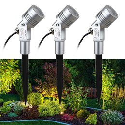 Set of 3 6W LED garden spotlights warm white 12V with power supply unit and distribution cable