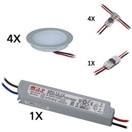 Set of 4 recessed luminaires Extra flat aluminium warm-white
