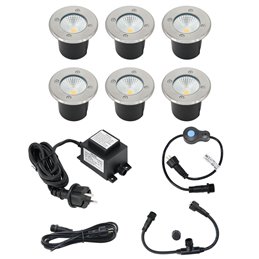 Set of 6 "EZDIM" recessed floor spots warm white 6W 12V AC/DC