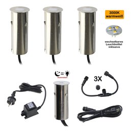 Celino" recessed floor luminaire 3-KIT twilight sensor /12V incl. light source (replaceable), transformer & conn