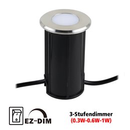 LED "Mutantur" recessed floor spotlight for outdoor use 3000K 3-stage dimmer 1W, 3W, 6W with EZDIM technology