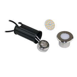Juego de 5 luminarias LED empotrables en el suelo de acero inoxidable, redondas, 12 V, 3000 K Regulador de intensidad de 3 nivel