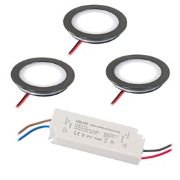 Juego de 5 luminarias LED empotrables en el suelo de acero inoxidable, redondas, 12 V, 3000 K Regulador de intensidad de 3 nivel