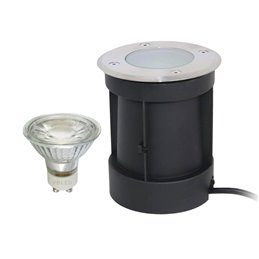 Juego de 5 luminarias LED empotrables en el suelo de acero inoxidable, redondas, 12 V, 3000 K Regulador de intensidad de 3 nivel