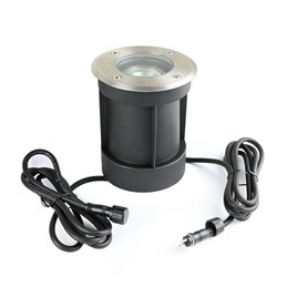 Juego de 5 luminarias LED empotrables en el suelo de acero inoxidable, redondas, 12 V, 3000 K Regulador de intensidad de 3 nivel