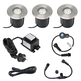 Celino" recessed floor luminaire 3-KIT twilight sensor /12V incl. light source (replaceable), transformer & conn