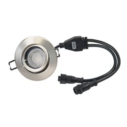 Recessed spotlight set with 7W RGB+W LED modules and mounting frame in brushed silver finish round