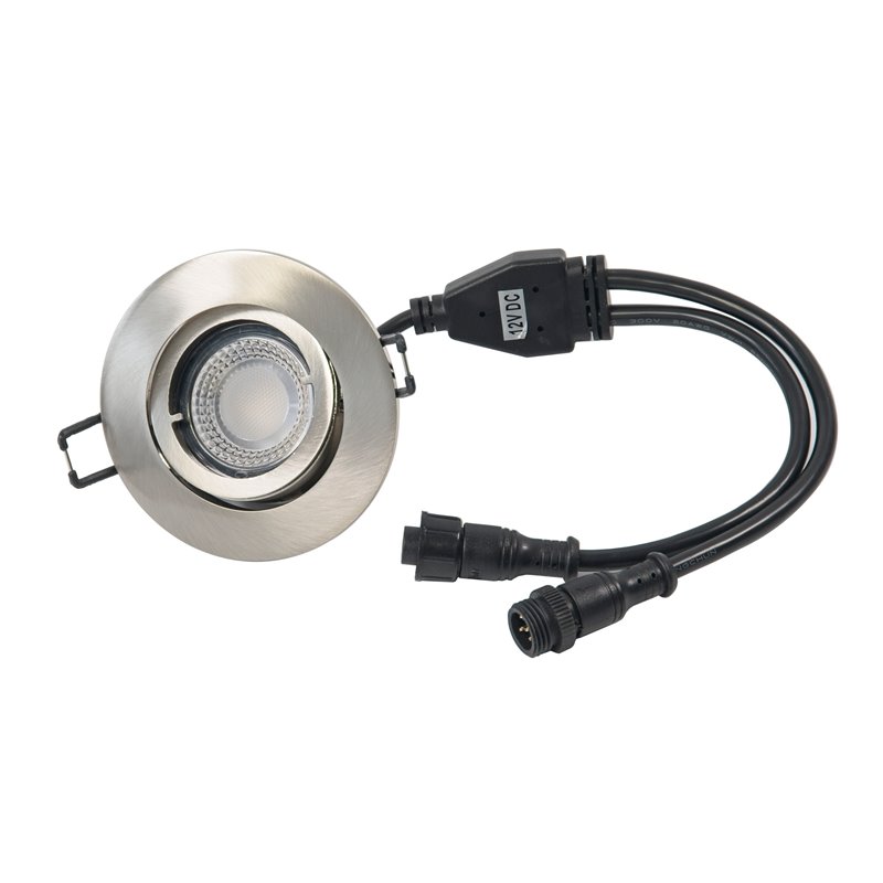 Lampadina LED / ModuloSet di faretti da incasso con moduli LED RGB+W da 7W  e cornice di montaggio in finitura argento spazzolato rotonda