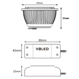 VBLED - LED-Lampe, LED-Treiber, Dimmer online beim Hersteller kaufen|Einbaustrahler Set mit 5W LED Module dimmbar netzteil und Einbaurahmen in silber Optik gebürstet rund