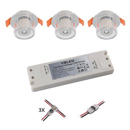 Set van 3 inbouwarmaturen 3X6W Extra Vlak Verlicht Voor & Zij Aluminium 3000K