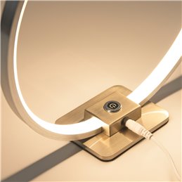 Lámpara LED decorativa de sobremesa en forma de anillo, Ø 28cm, 15W 3000K 430lm 300°, aluminio, plata
