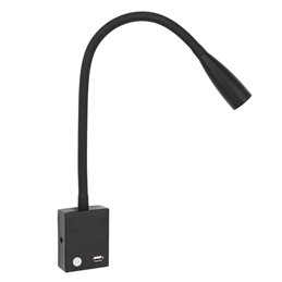 Flexible LED wall lamp "CORWIN" reading lamp + USB port - black