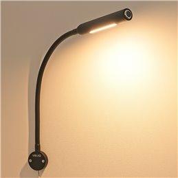 LED 3W Wall Light with 40cm Gooseneck - Dimmable - Black