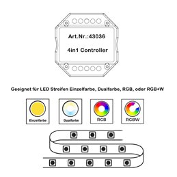 iNatus RF LED controller voor single colour, dual colour, RGB, of RGB+W LED strips