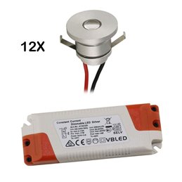 set radio base da 18 pezzi 1W mini spot da incasso incl. telecomando e trasformatore radio LED da 40W