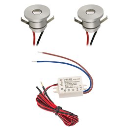 Juego de 8 mini focos empotrables 3W 700mA 160lm blanco cálido con fuente de alimentación regulable