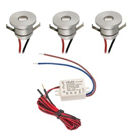 Set of 4 1W LED mini recessed spotlights IP65 warm white with RF radio driver 12V and remote control