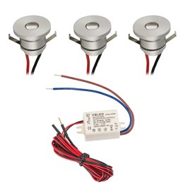Juego de 6 mini focos empotrables de 3W "NOVOS" blanco cálido 3000K 12V DC Blanco cálido Incl.transformador LED