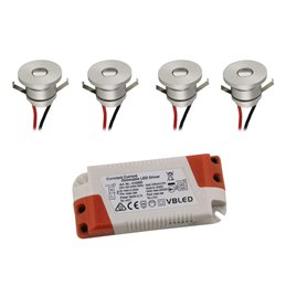 Set van 3W LED mini-spot / plafondinbouwspot / IP65 / WW / incl.transformator