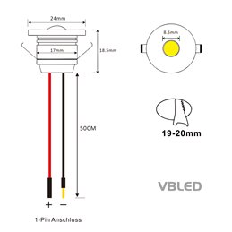 VBLED - LED-Lampe, LED-Treiber, Dimmer online beim Hersteller kaufen|5er-Set 1W LED Mini Einbaustrahler warmweiß mit Trafo