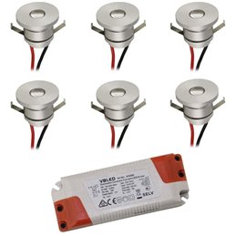 Set of 4 1W LED mini recessed spotlights IP65 warm white with RF radio driver 12V and remote control