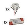 Set van 7 1W LED aluminium mini inbouwspots met dimbare voedingseenheid