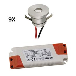 Set van 12 1W Mini LED inbouwspots warm wit met voedingsunit