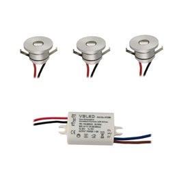 3 KIT "VISUM" 1W Recessed Mini Spot IP65 Warm White Incl. IP67 LED Transformer