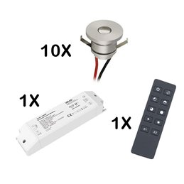 Set of 4 1W LED mini recessed spotlights IP65 warm white with RF radio driver 12V and remote control