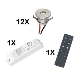 Set of 4 1W LED mini recessed spotlights IP65 warm white with RF radio driver 12V and remote control