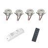 Set of 4 1W LED mini recessed spotlights IP44 warm white with RF radio power supply unit