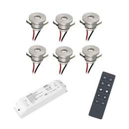 Set van 6 1W mini inbouwspots Mini Spot / IP65 / WW Incl. 12W LED transformator 12V DC, IP67