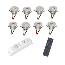 Set of 4 1W LED mini recessed spotlights IP65 warm white with RF radio driver 12V and remote control