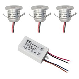 Set de 6 mini spots encastrés 3W "NOVOS" blanc chaud 3000K 12V DC Blanc chaud Transformateur LED inclus