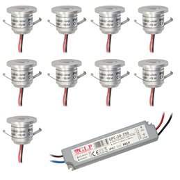 LED aluminium mini recessed spotlight IP65 water-protected - (set of 9)