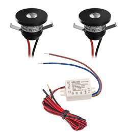 6 KIT "VISUM" mini spot encastré aluminium 1W blanc chaud avec alimentation radio RF 12VDC