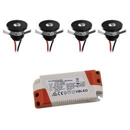 Juego de 8 mini focos empotrables 3W 700mA 160lm blanco cálido con fuente de alimentación regulable
