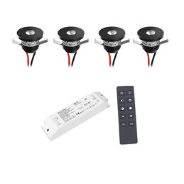 Set of 4 1W LED mini recessed spotlights IP65 warm white with RF radio driver 12V and remote control