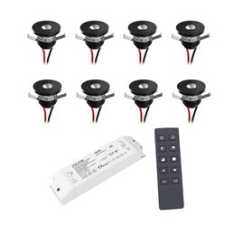 Set of 4 1W LED mini recessed spotlights IP65 warm white with RF radio driver 12V and remote control