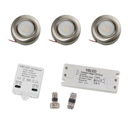 VBLED - LED-Lampe, LED-Treiber, Dimmer online beim Hersteller kaufen|3er LED Einbaustrahler 12V Set inkl. Leuchtmittel 2W und Trafo
