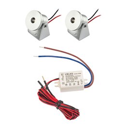 SET of 2 Mini LED ceiling spot 12VDC 3W 3000K "ESKINAR" swivelling with LED transformer