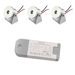 Set of 3 1W Mini Surface Mounted Spotlights - Swivel & Tilt - 80lm warm white with power supply unit