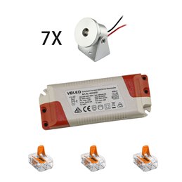 Set van 7 1W mini opbouwspots - zwenkbaar warm wit dimbaar met draadloze voedingseenheid en afstandsbediening