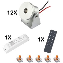 SET of 2 Mini LED ceiling spot 12VDC 3W 3000K "ESKINAR" swivelling with LED transformer