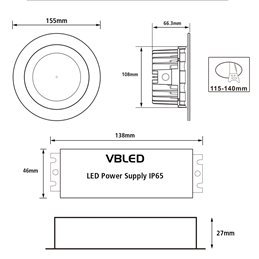 VBLED - LED-Lampe, LED-Treiber, Dimmer online beim Hersteller kaufen|LED Einbauleuchte 24W 230V IP65 + Netzteil Wasserdicht