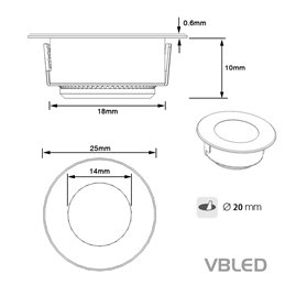 VBLED - LED-Lampe, LED-Treiber, Dimmer online beim Hersteller kaufen|LED Mini Bad-Einbauleuchte "Aldonna" - 0,3W - 12V DC mit 7 Meter Kabel