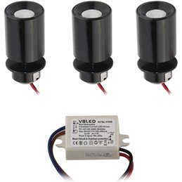 Set van 4 1W mini inbouwspots Incl. LED transformator 12V DC
