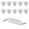 Juego de 10 Mini Focos Empotrables de 1W IP65 Blanco Cálido Incl.Transformador LED 12W 12V DC