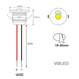 VBLED - LED-Lampe, LED-Treiber, Dimmer online beim Hersteller kaufen|1-er Set 1W Mini-Einbauspot IP65 Warmweiss Inkl.6W LED Trafo 12V DC