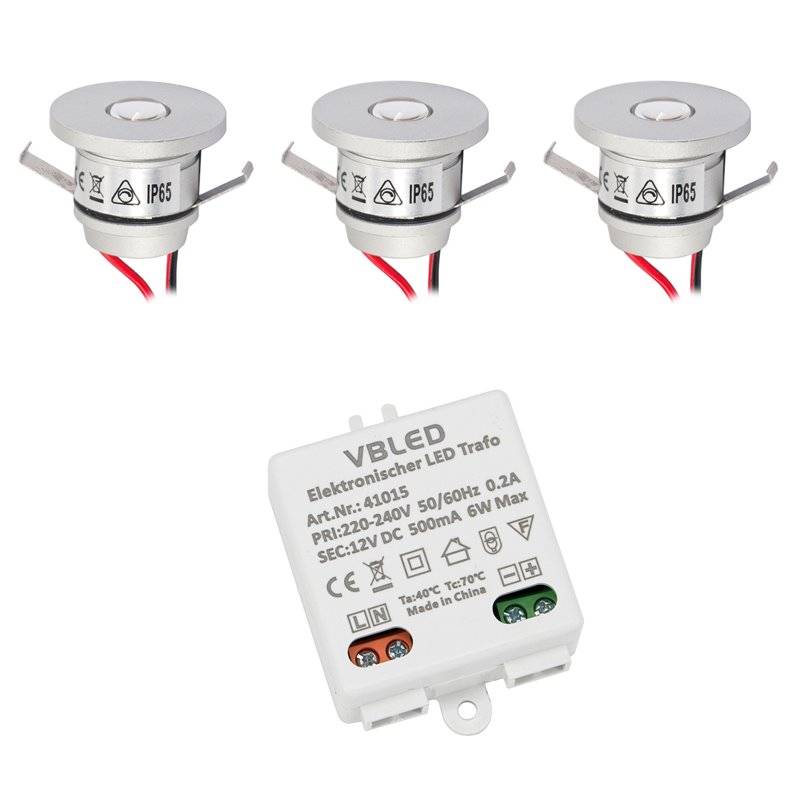 Mini SpotlightsSet de 6 mini spots encastrés sans fil 3W NOVOS 3000K  incl. transformateur LED et connecteur